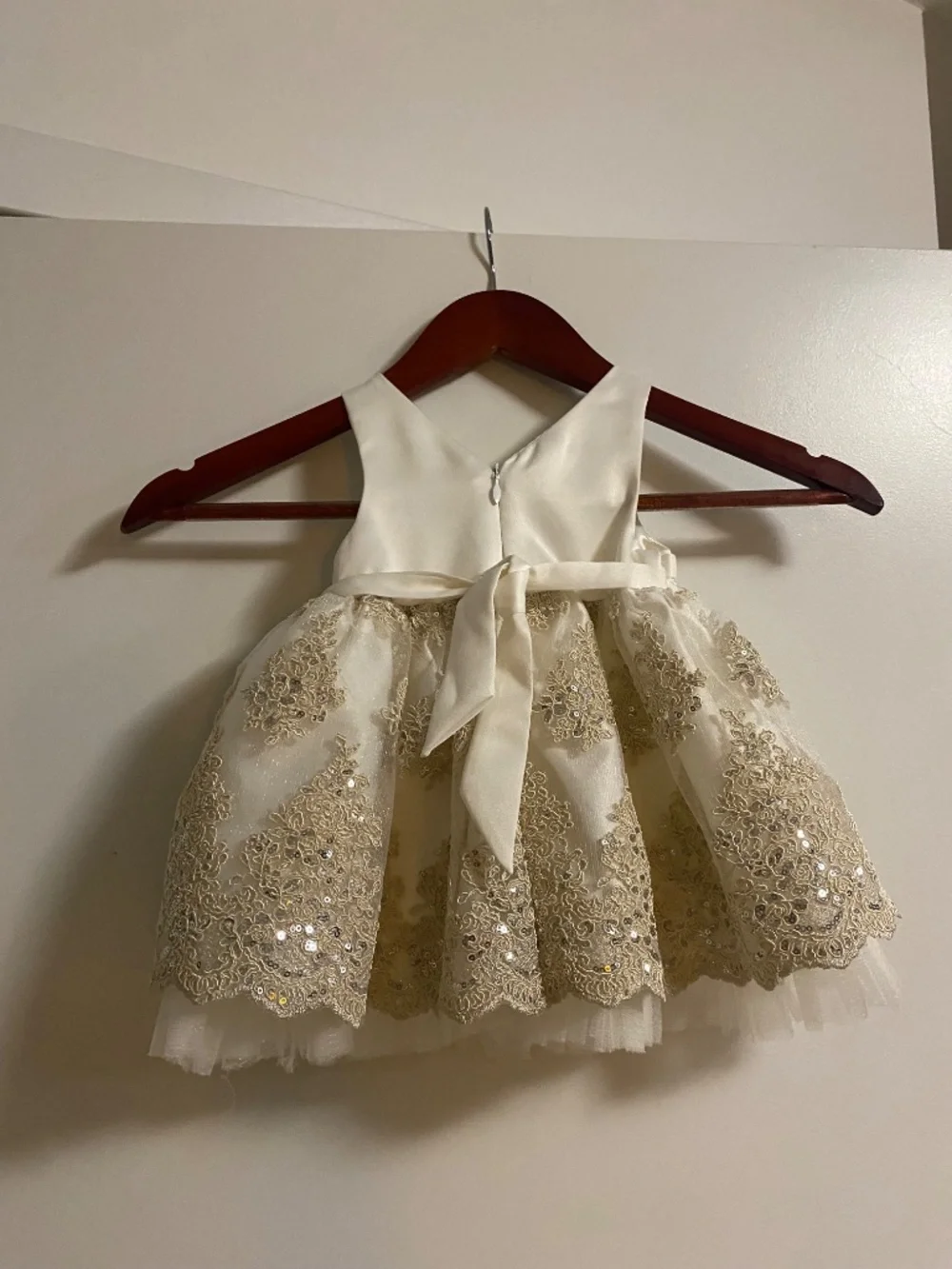 American Princess White/Gold Embellished Formal Dress- 12 Months